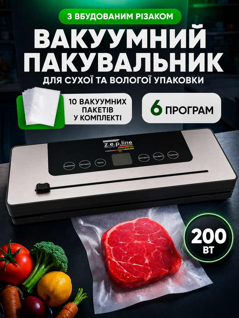 Вакуумний пакувальник Zepline ZP-00381 — 200 Вт, 6 програм